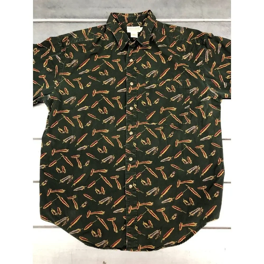 Vintage Banana Republic Safari Button Up Shirt‎ Mens XL Feather All Over Print